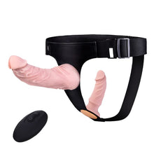 Laden Sie das Bild in den Galerie-Viewer, Doppeldildos – Silikon-Umschnalldildo mit abnehmbarer Steuerung und Vibration