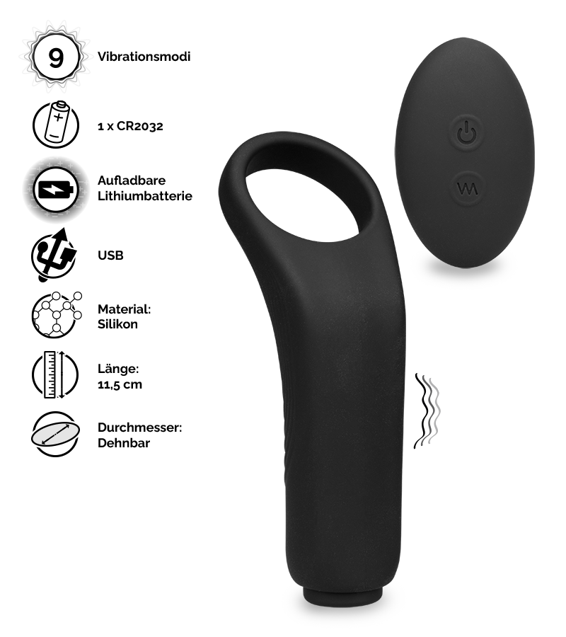 Ferngesteuerter Vibro-Cockring mit 9 Modi