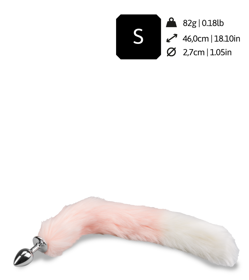 Foxtail-Buttplug aus rosa-weißem Kunstfell