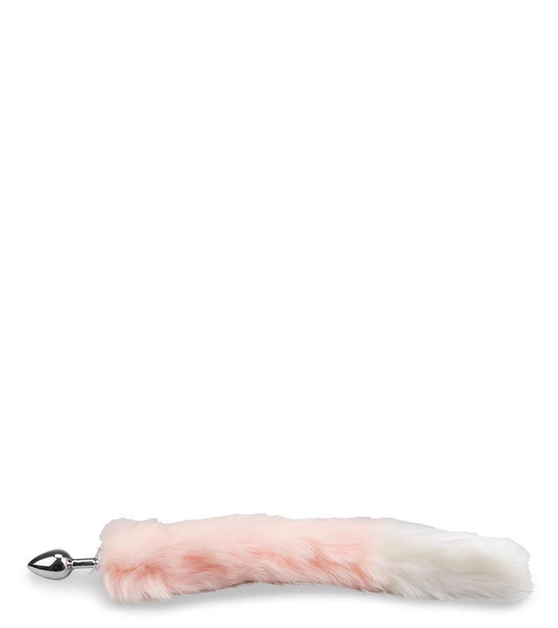 Foxtail-Buttplug aus rosa-weißem Kunstfell