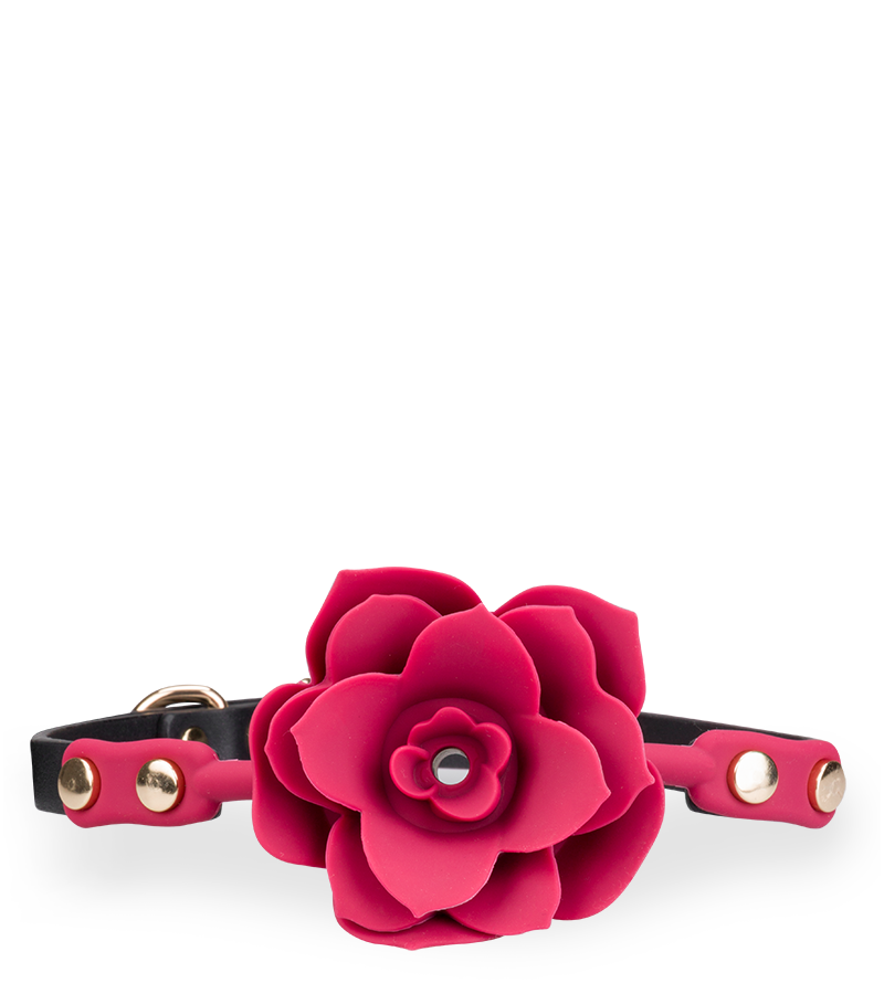Gagball aus Silikon und Kunstleder mit Rosen-Dekor