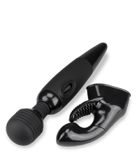 Laden Sie das Bild in den Galerie-Viewer, Schwarzer Fantasy Wand Massager mit 2 Aufsätzen