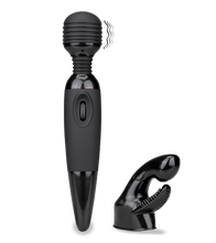 Laden Sie das Bild in den Galerie-Viewer, Schwarzer Fantasy Wand Massager mit 2 Aufsätzen