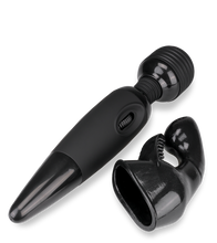 Laden Sie das Bild in den Galerie-Viewer, Schwarzer Fantasy Wand Massager mit 2 Aufsätzen