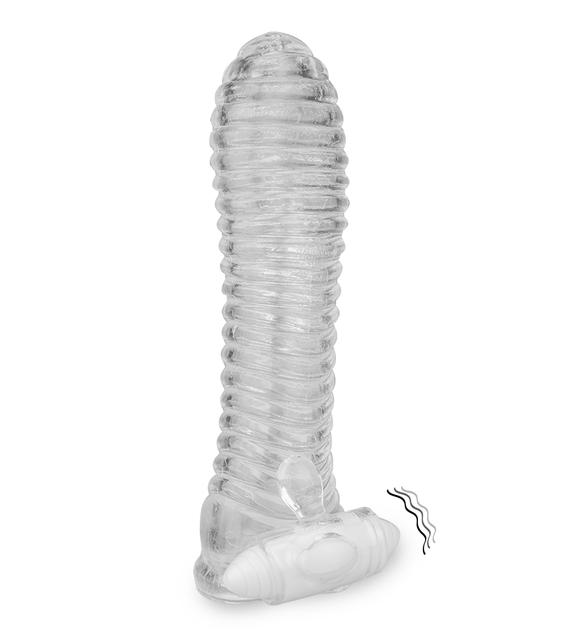 Transparentes gerilltes Penissleeve mit Vibration