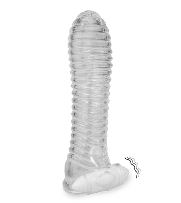 Transparentes gerilltes Penissleeve mit Vibration