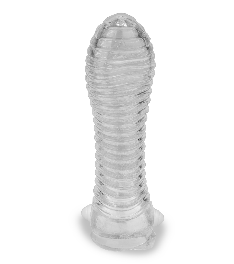Transparentes gerilltes Penissleeve mit Vibration