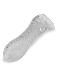 Laden Sie das Bild in den Galerie-Viewer, Transparentes gerilltes Penissleeve mit Vibration