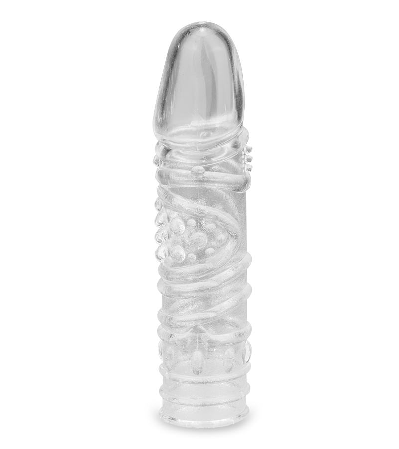 Transparentes Penissleeve mit Noppen und Rillenstruktur